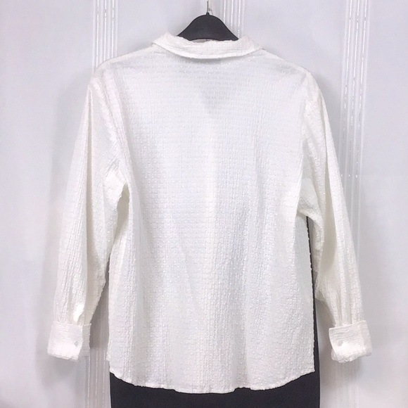 VTG Relativity White Semi Sheer Textured Cotton Long Sleeve Blouse - Picture 3 of 7